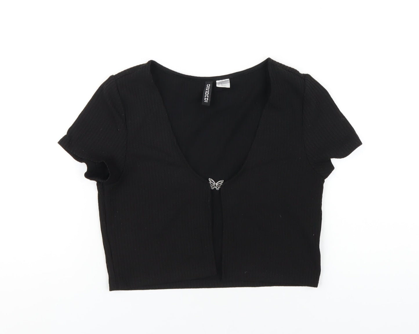 H&M Womens Black Polyester Basic T-Shirt Size M Scoop Neck