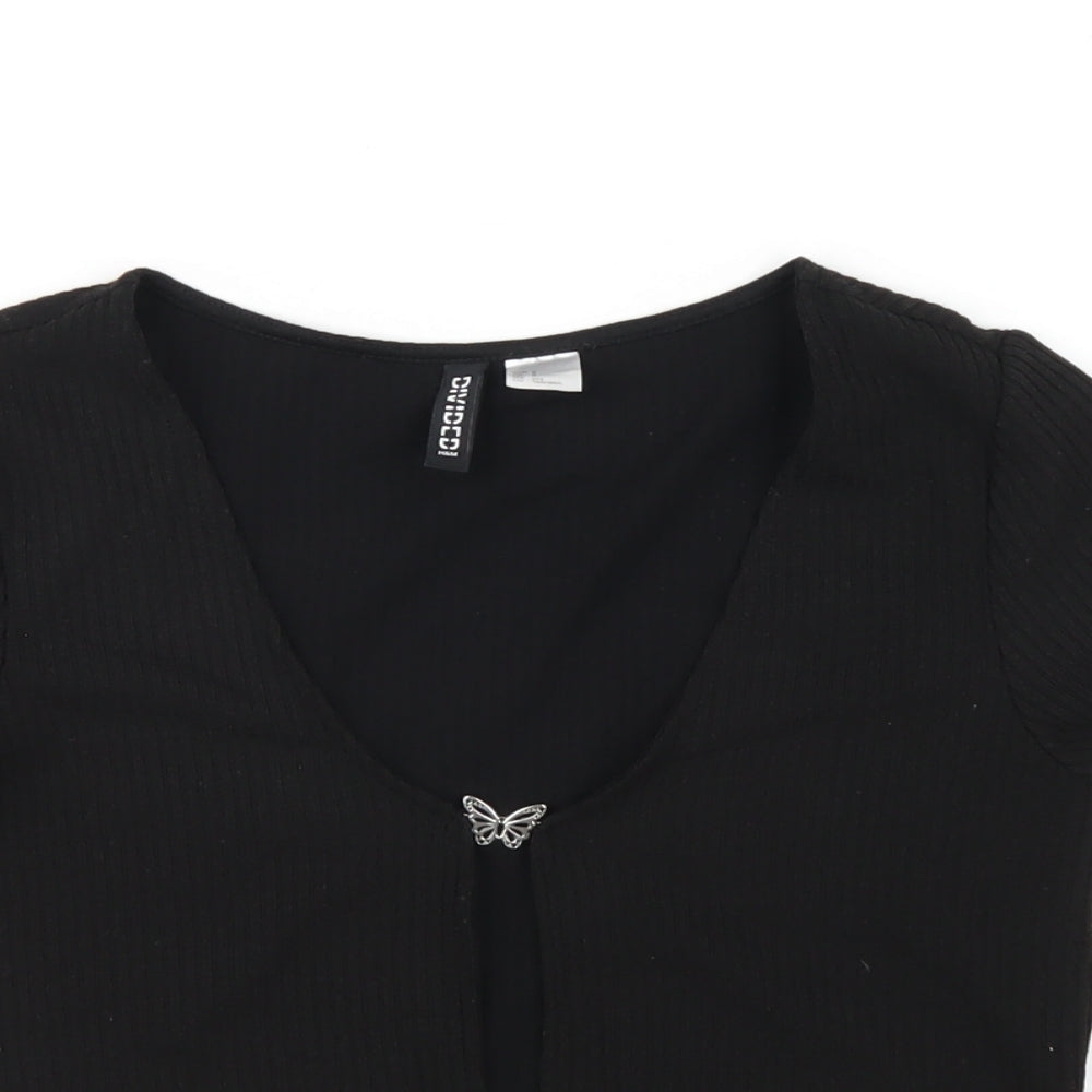 H&M Womens Black Polyester Basic T-Shirt Size M Scoop Neck