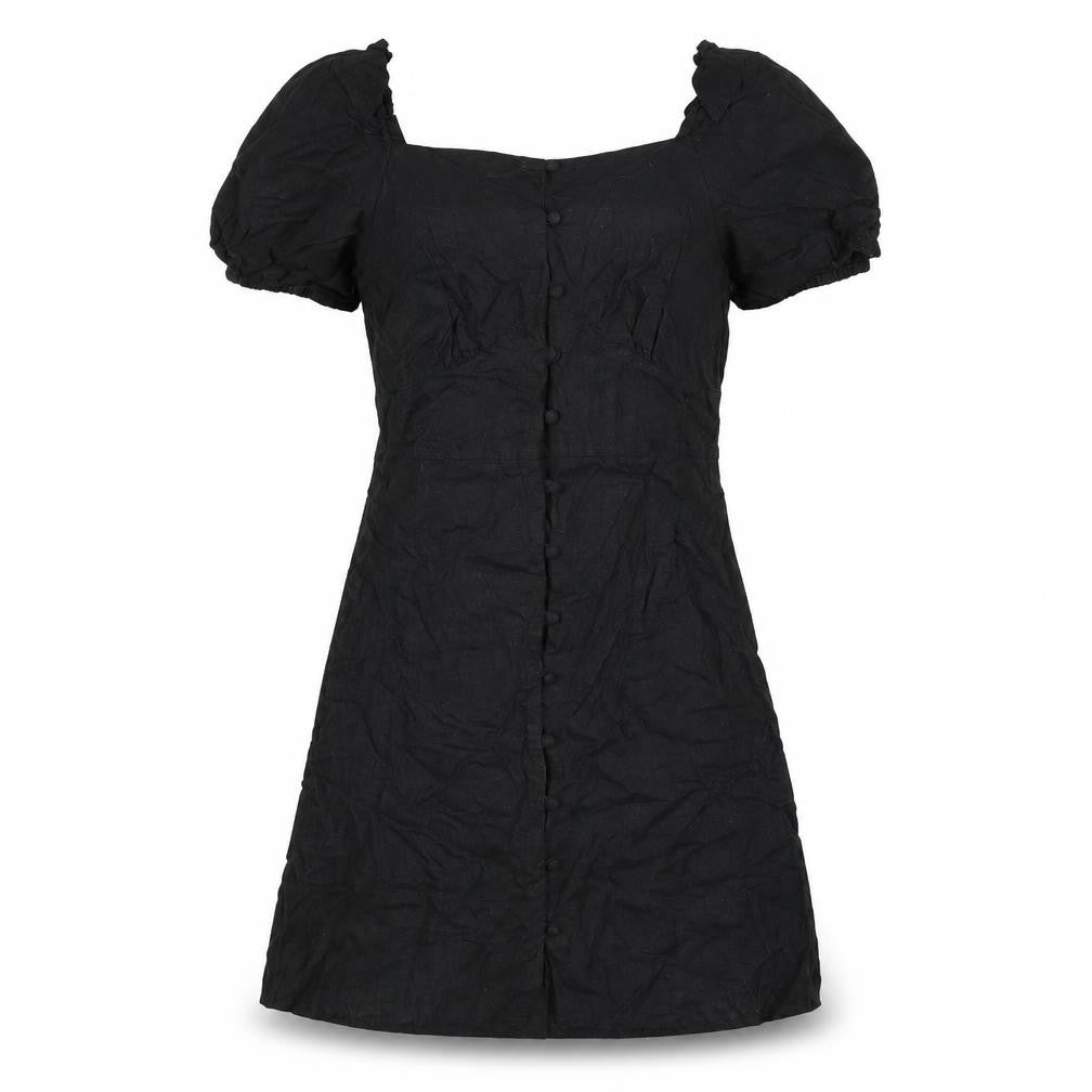 New Look Womens Black Linen A-Line Size 10 Square Neck Button