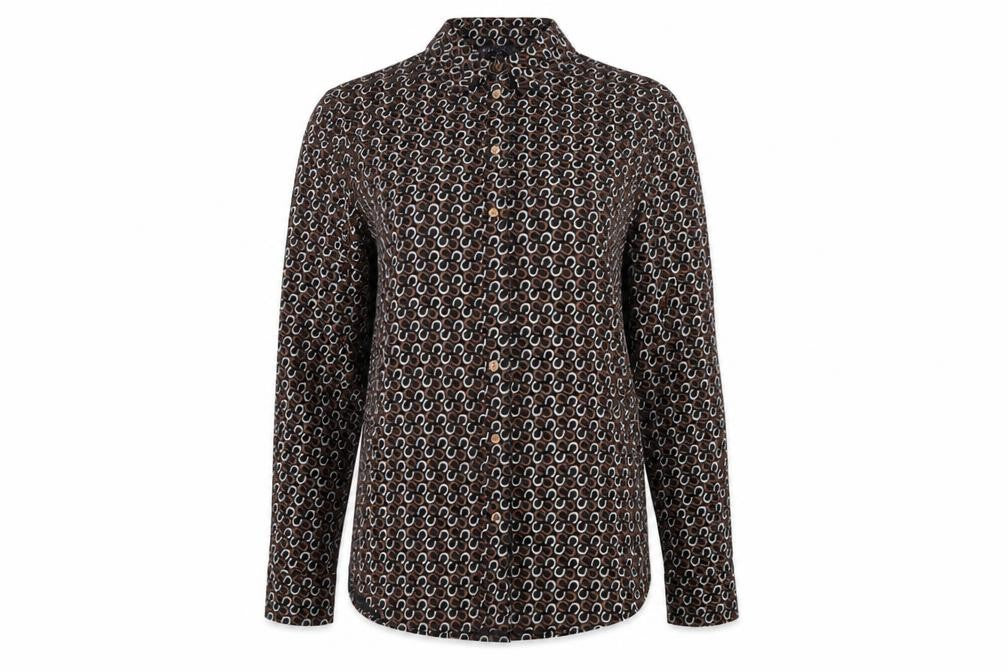 Marks and Spencer Womens Black Geometric Cotton Basic Button-Up Size 10 Collared