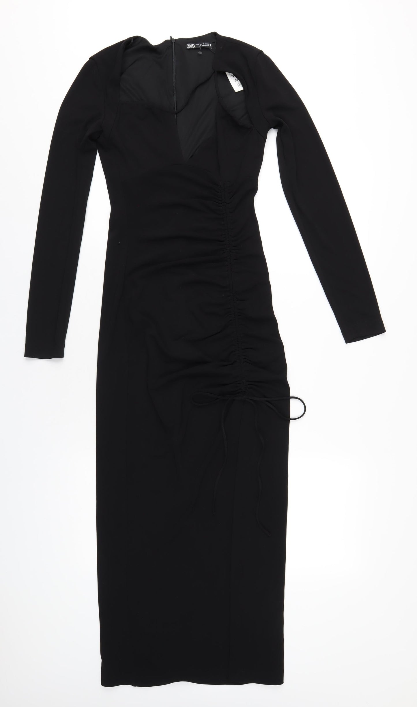 Zara Womens Black Polyester Maxi Size XS Round Neck Zip