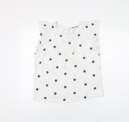 Klass Womens White Floral Cotton Basic T-Shirt Size 12 Round Neck