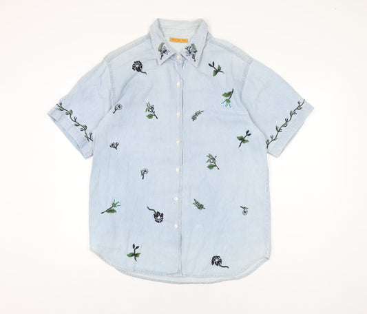 Vent Des Bois Mens Blue Floral Cotton Button-Up Size 42 Collared Button