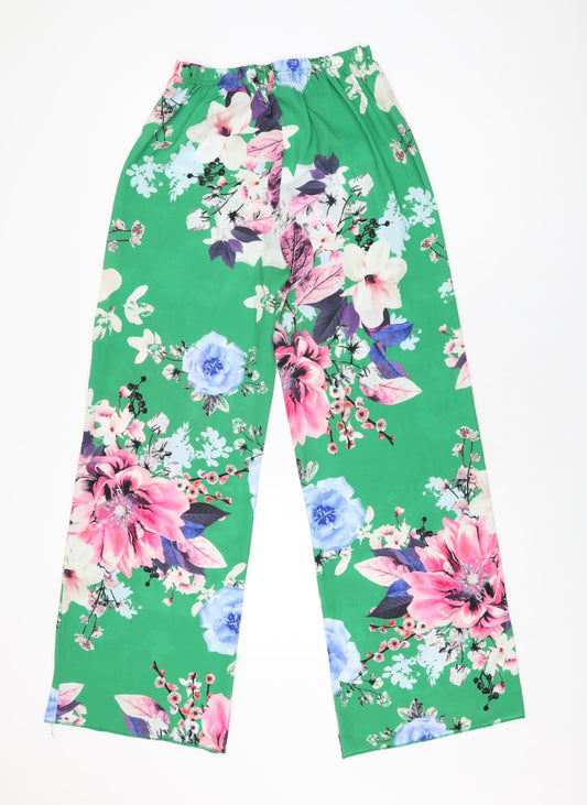 Stylewise Womens Green Floral Polyester Trousers Size 8 L30.5 in Regular