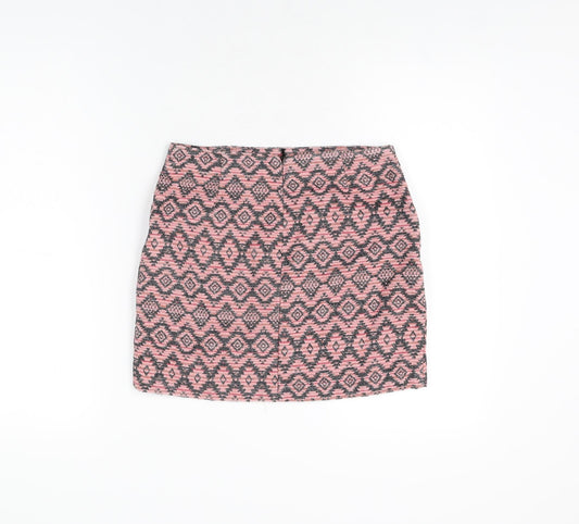 Stradivarius Womens Pink Geometric Cotton Mini Skirt Size 10 Zip