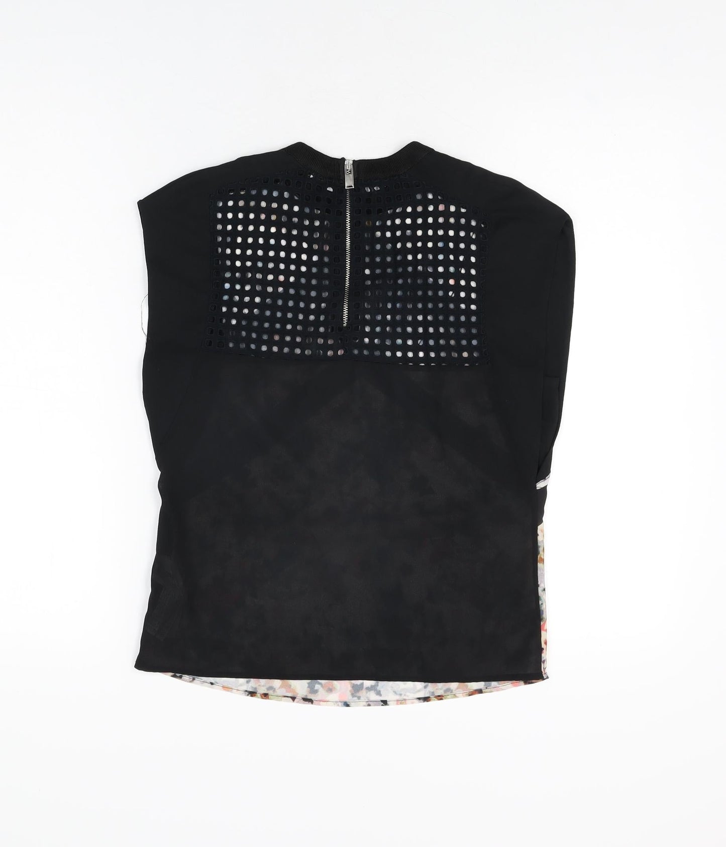 Zara Womens Black Geometric Cotton Basic Blouse Size S Round Neck