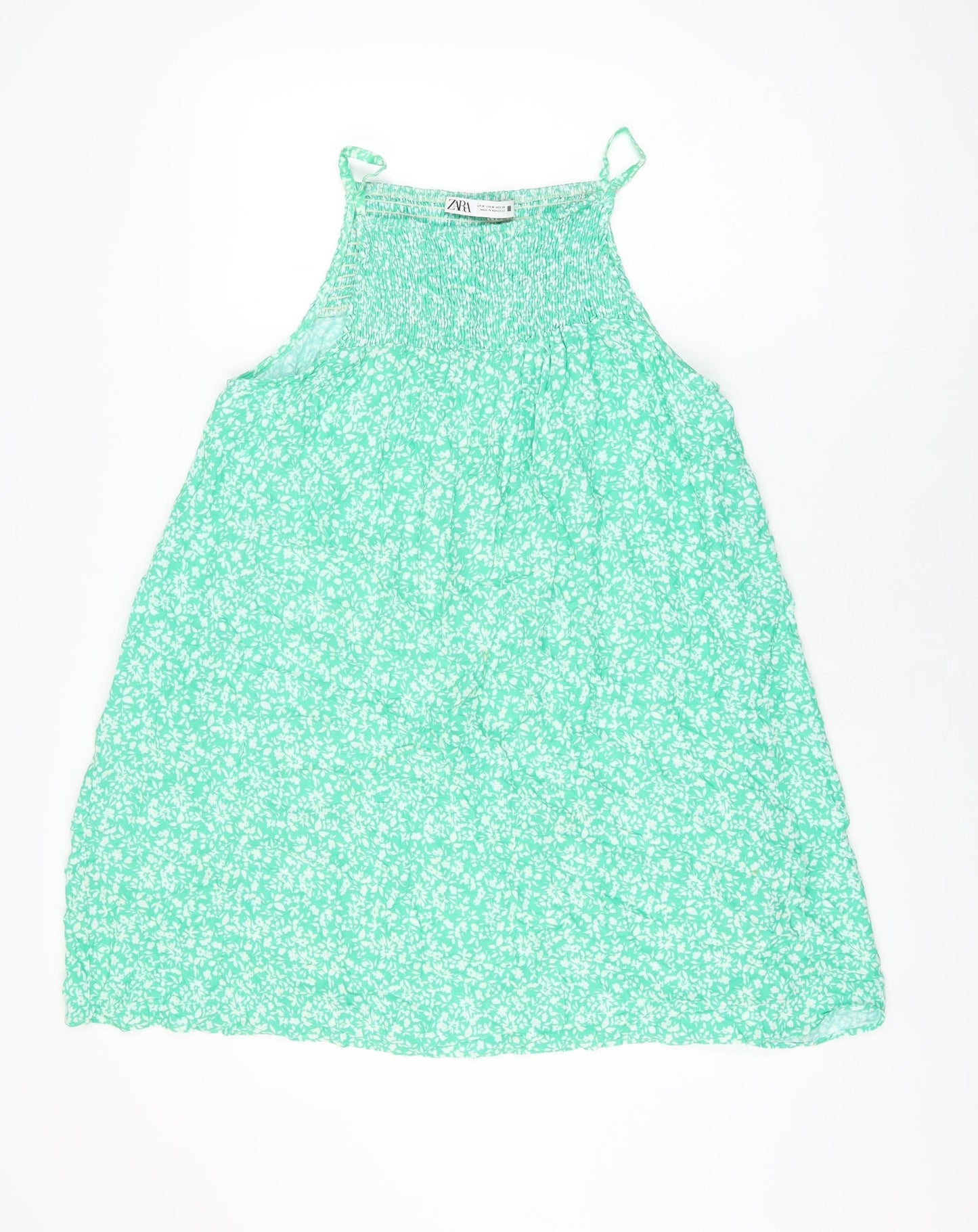Zara Womens Green Floral Viscose Shift Size M Square Neck Pullover