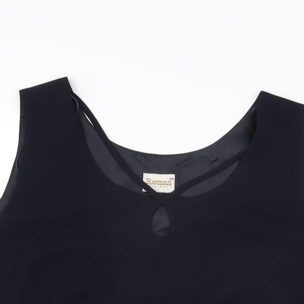 Roman Womens Blue Polyester Basic T-Shirt Size 20 V-Neck