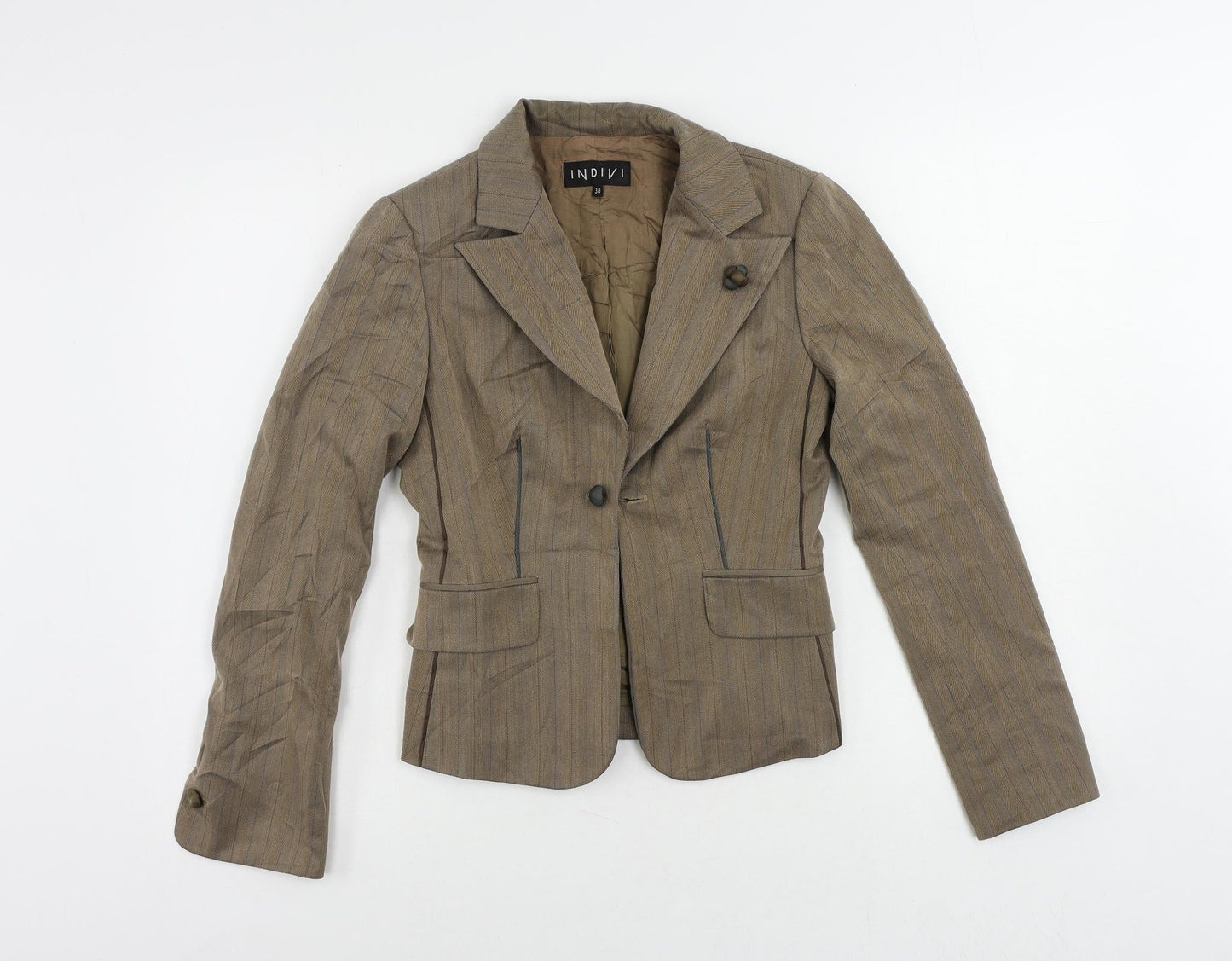 INDIVI Womens Brown Striped Jacket Blazer Size 10 Button