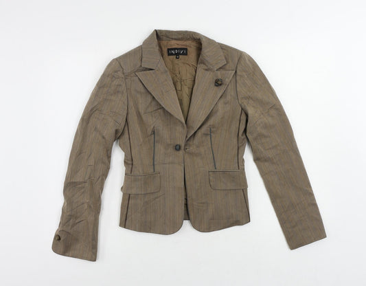 INDIVI Womens Brown Striped Jacket Blazer Size 10 Button