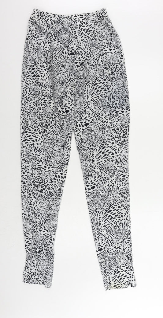 PRETTYLITTLETHING Womens Black Animal Print Polyester Trousers Size 8 L32 in Regular Zip - Ankle Zip