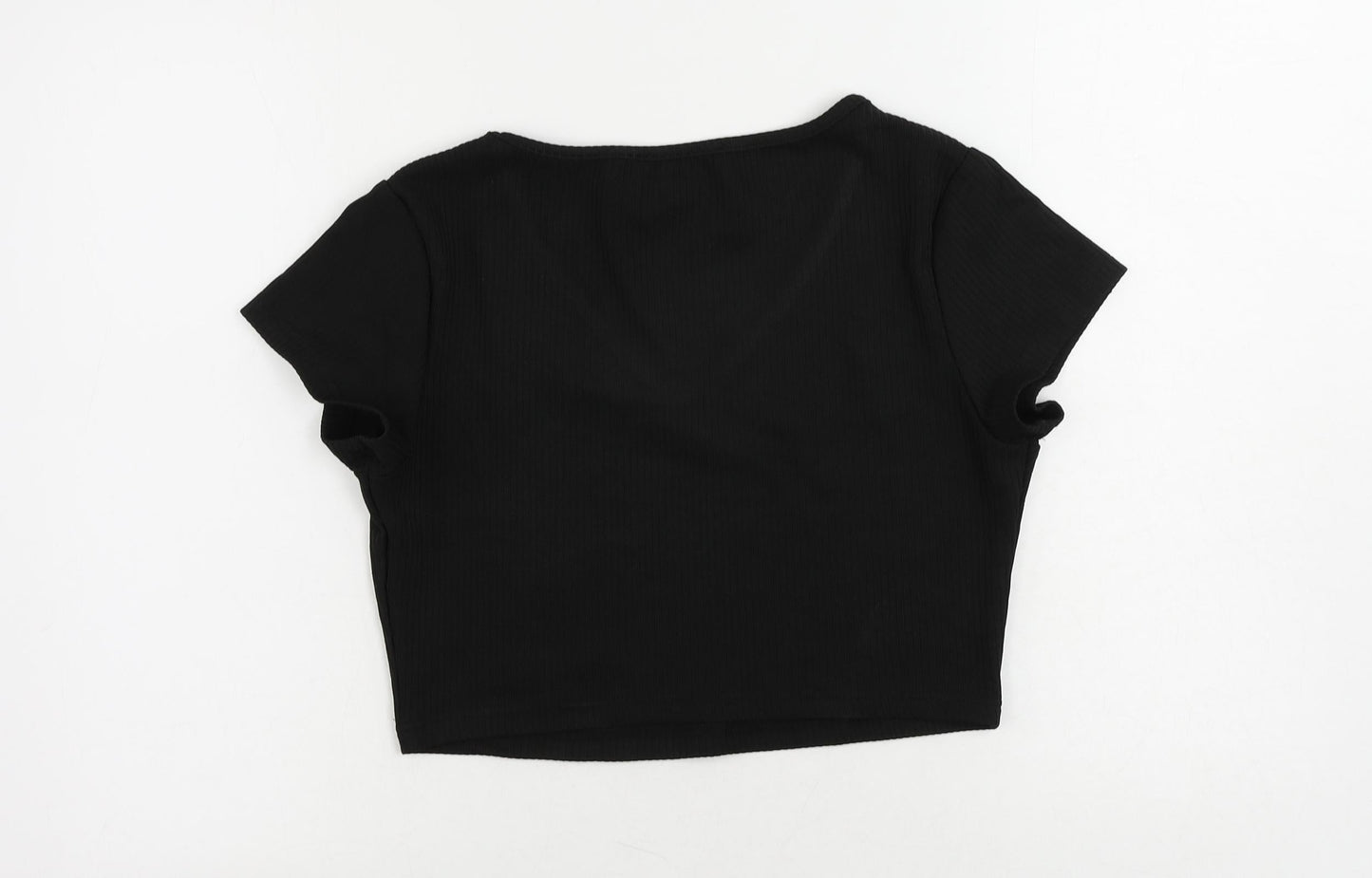 Cider Womens Black Polyester Cropped T-Shirt Size XL V-Neck - Ribbed