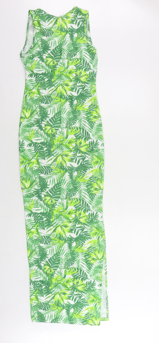Boohoo Womens Green Geometric Polyester Maxi Size 6 V-Neck Pullover