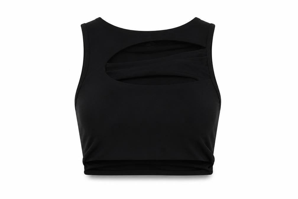 PRETTYLITTLETHING Womens Black Polyester Cropped Tank Size 14 Round Neck - Cut Out