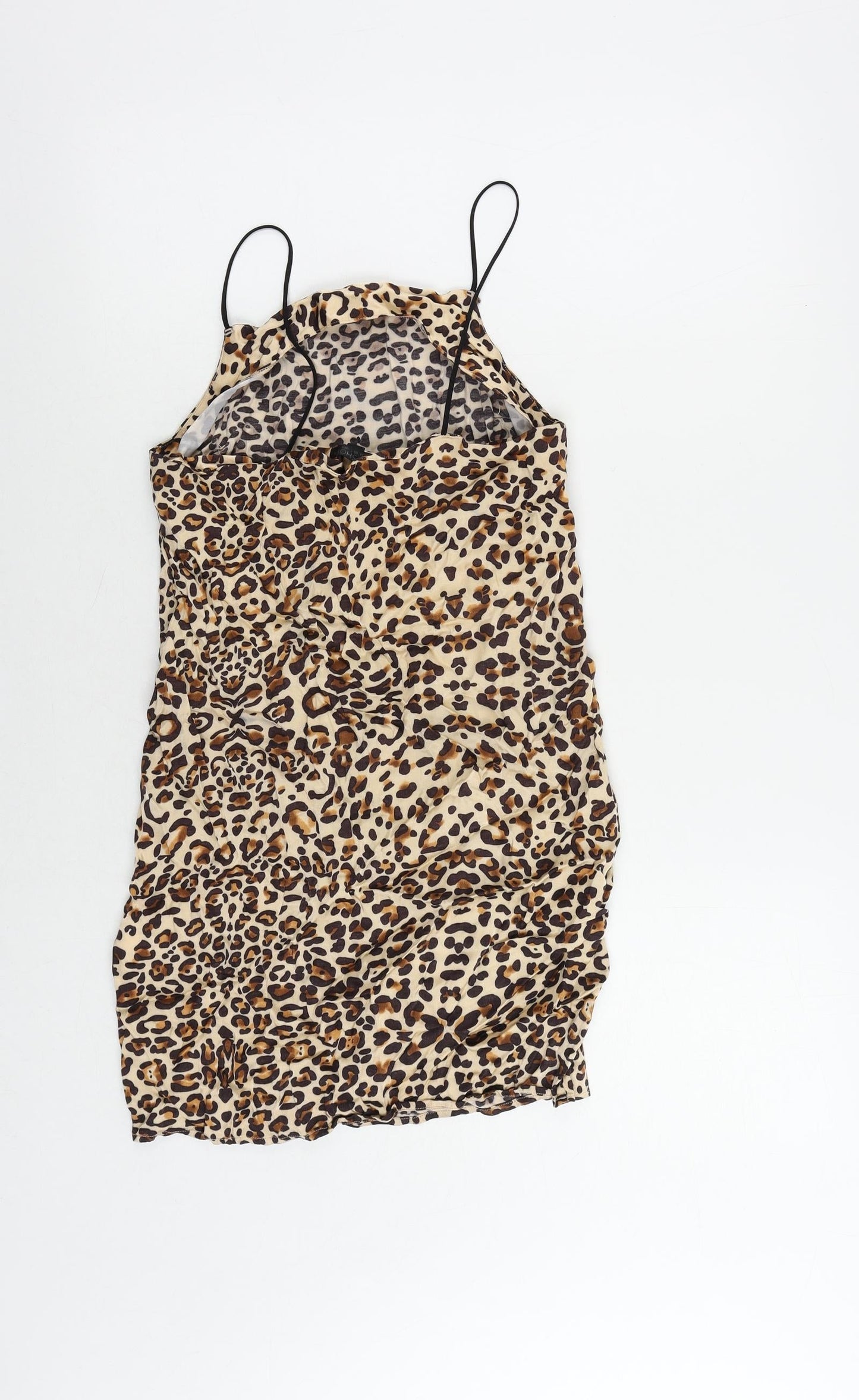 Topshop Womens Beige Animal Print Viscose Mini Size 6 Square Neck