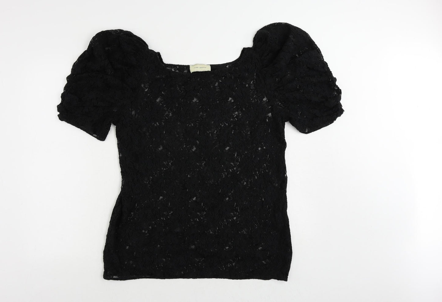 River Island Womens Black Polyester Basic Blouse Size L Boat Neck - Sheer