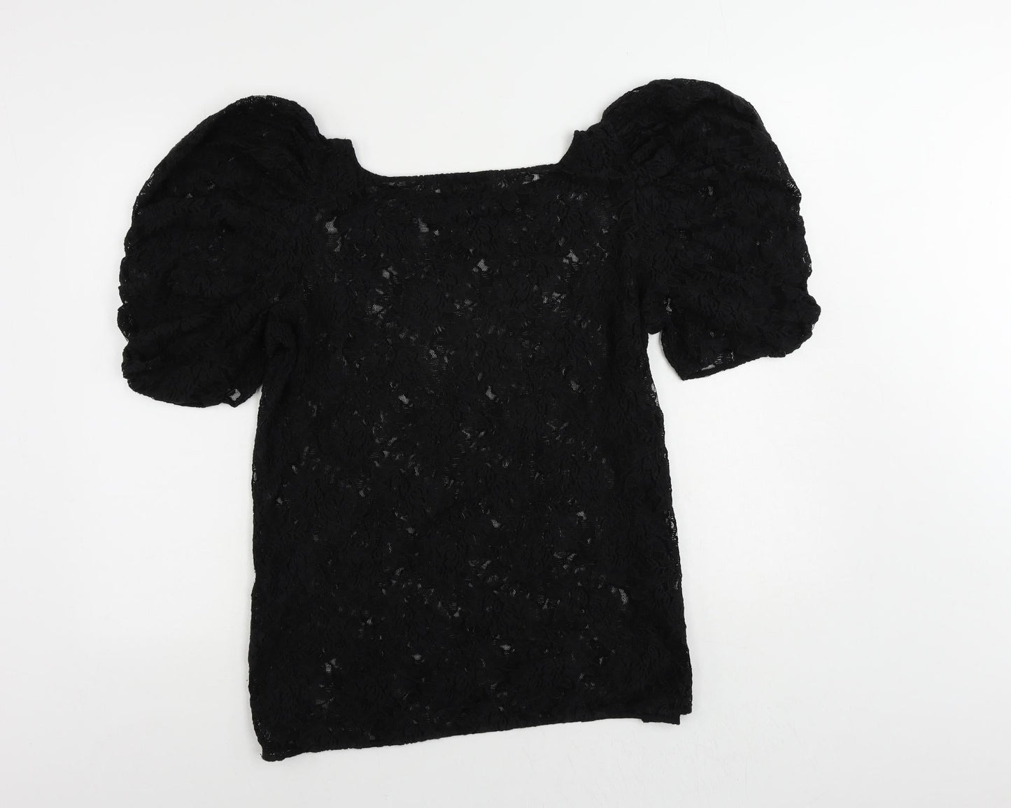 River Island Womens Black Polyester Basic Blouse Size L Boat Neck - Sheer