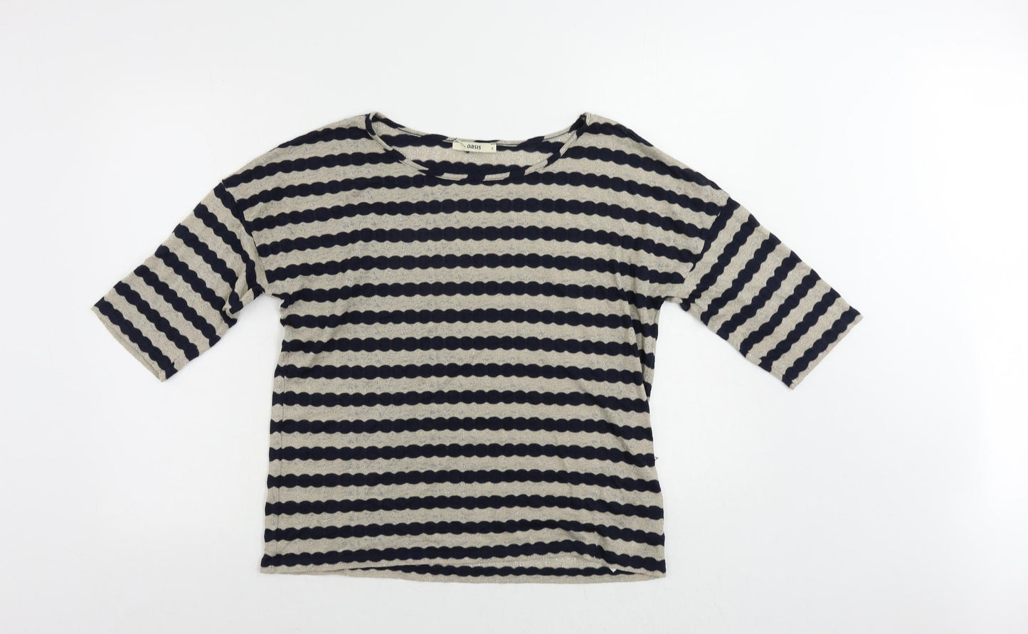 Oasis Womens Blue Striped Polyester Basic T-Shirt Size S Boat Neck