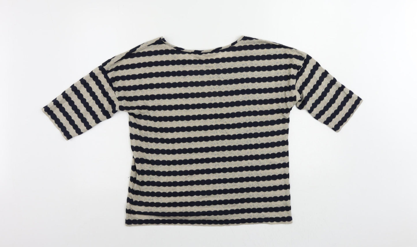 Oasis Womens Blue Striped Polyester Basic T-Shirt Size S Boat Neck
