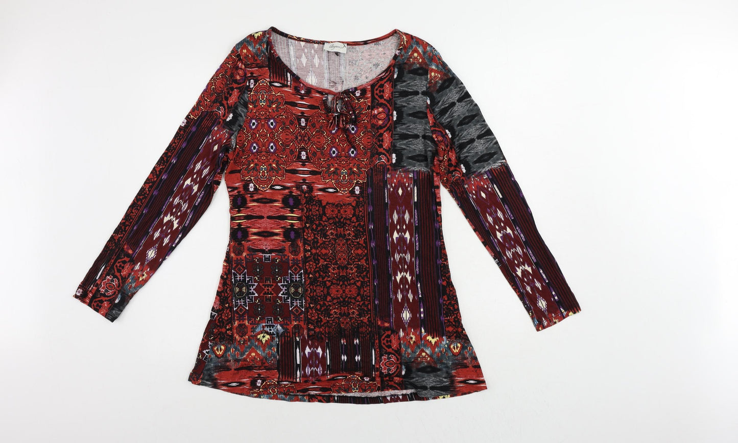 Boysen's Womens Red Paisley Viscose Basic Blouse Size 14 Boat Neck
