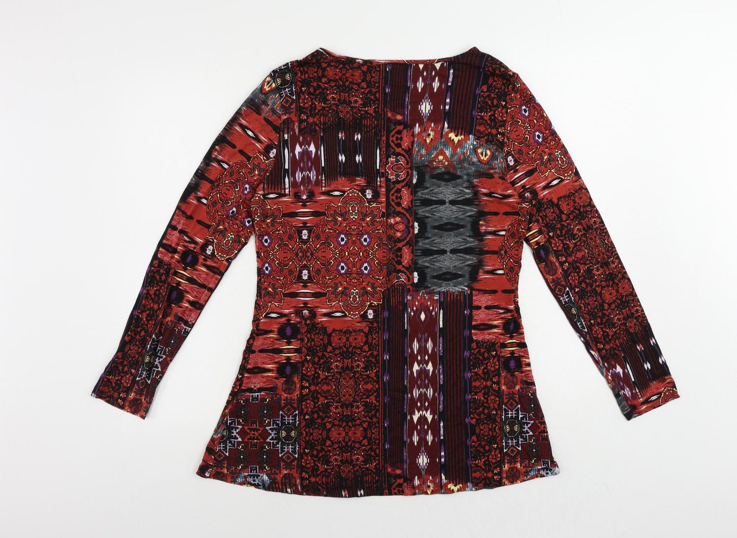 Boysen's Womens Red Paisley Viscose Basic Blouse Size 14 Boat Neck