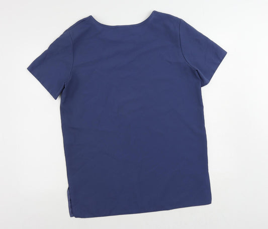 Password Womens Blue Polyester Basic Blouse Size 14 Round Neck