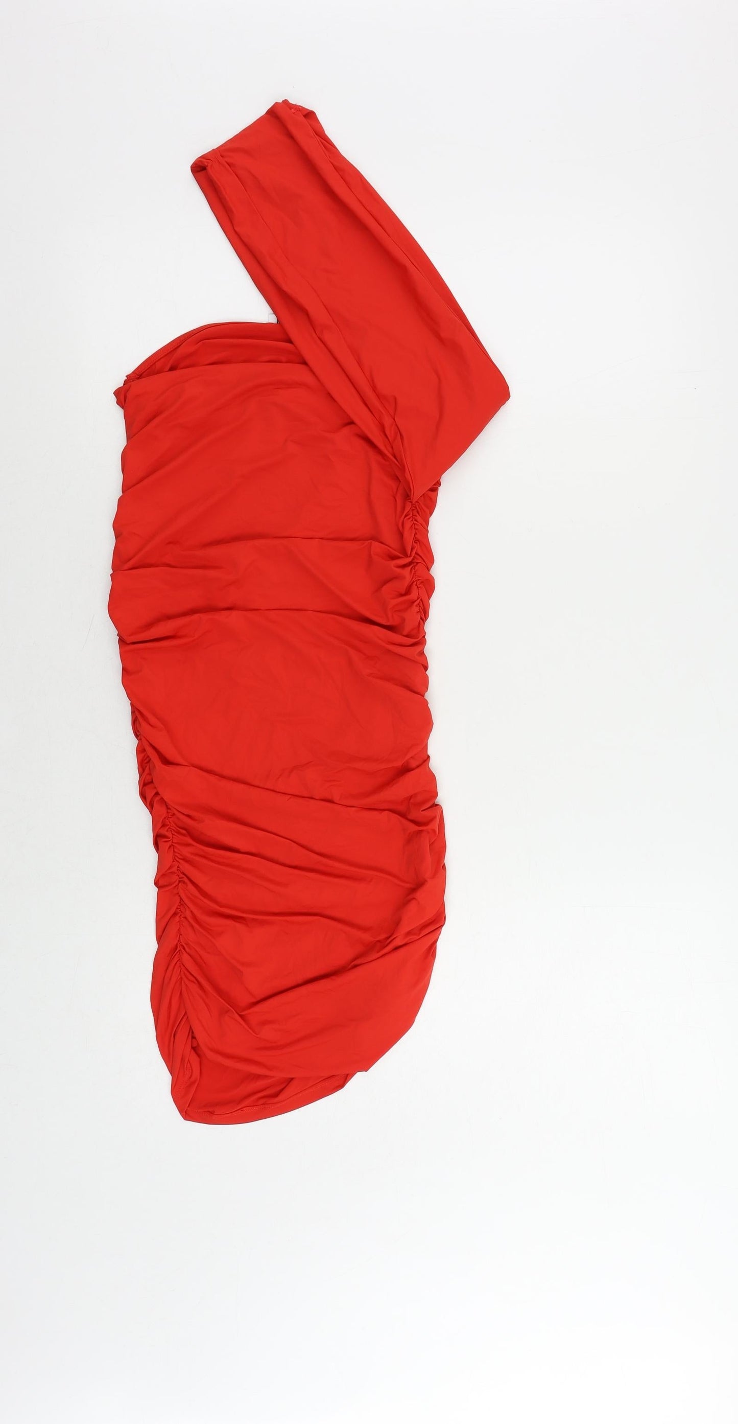 Zara Womens Red Polyester Bodycon Size M Square Neck Pullover - Ruched