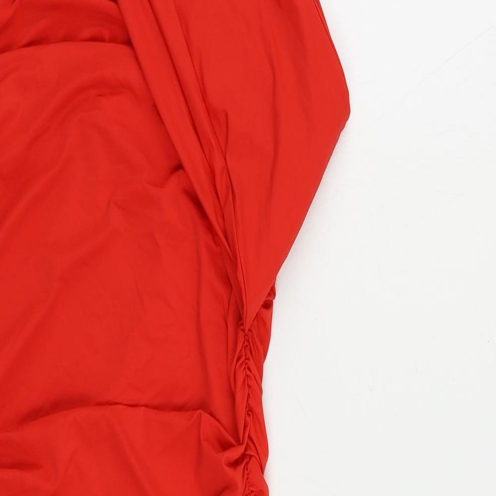 Zara Womens Red Polyester Bodycon Size M Square Neck Pullover - Ruched