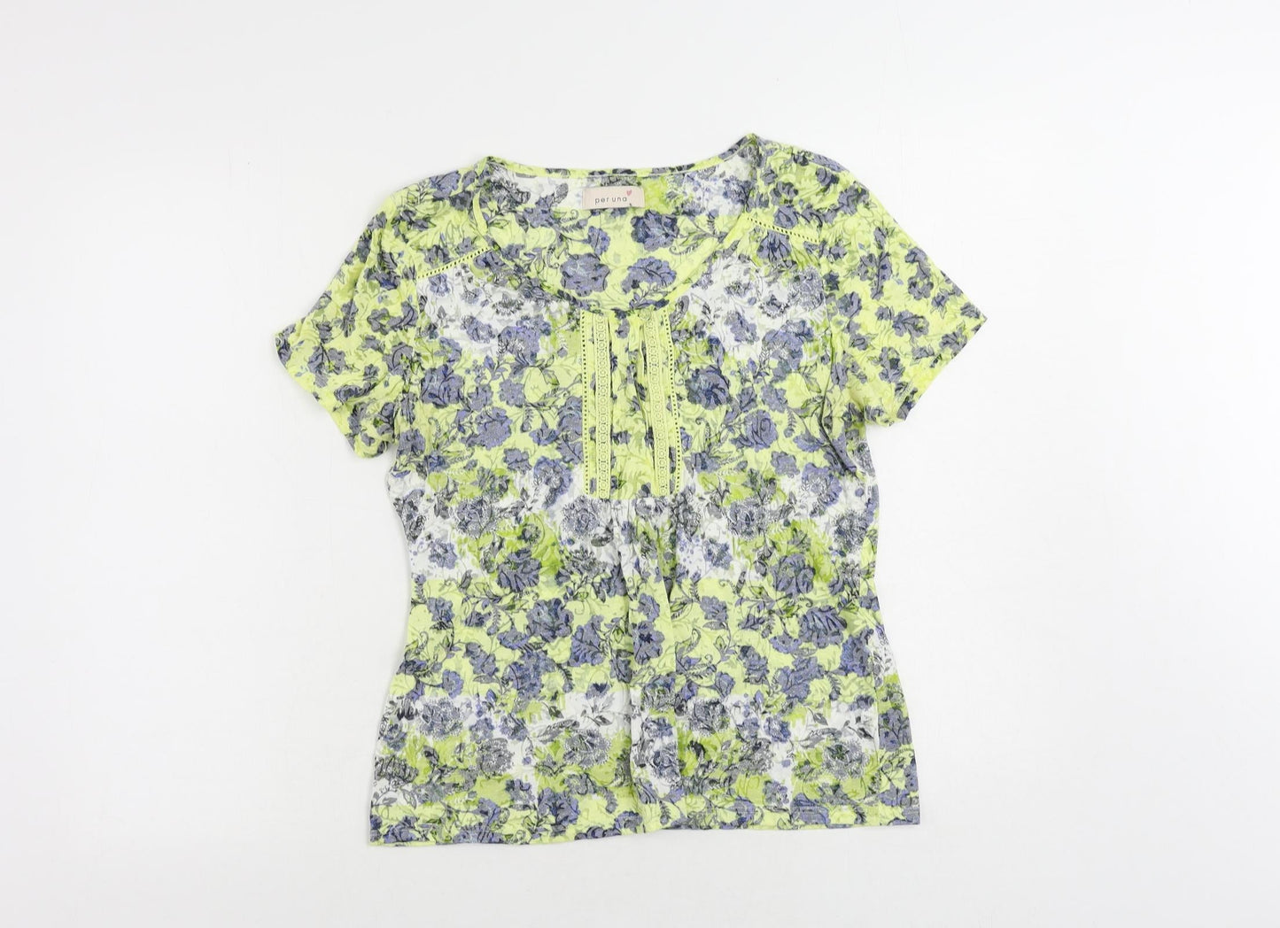 Per Una Womens Yellow Paisley Polyester Basic T-Shirt Size M Round Neck