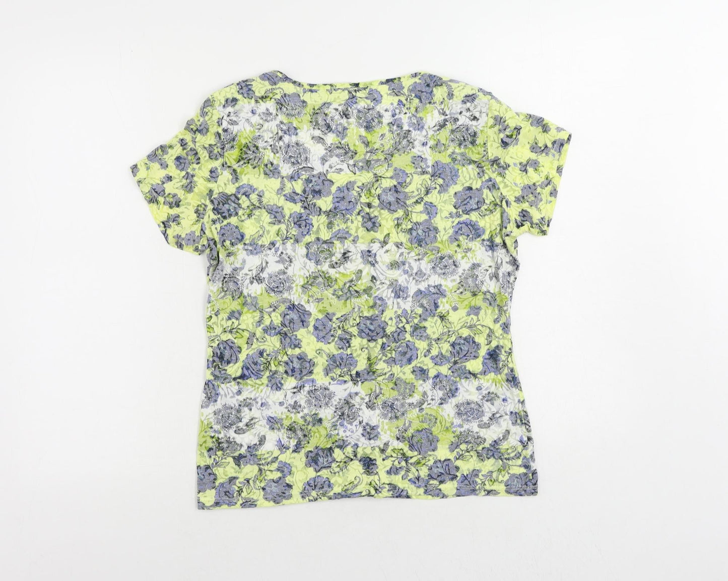 Per Una Womens Yellow Paisley Polyester Basic T-Shirt Size M Round Neck
