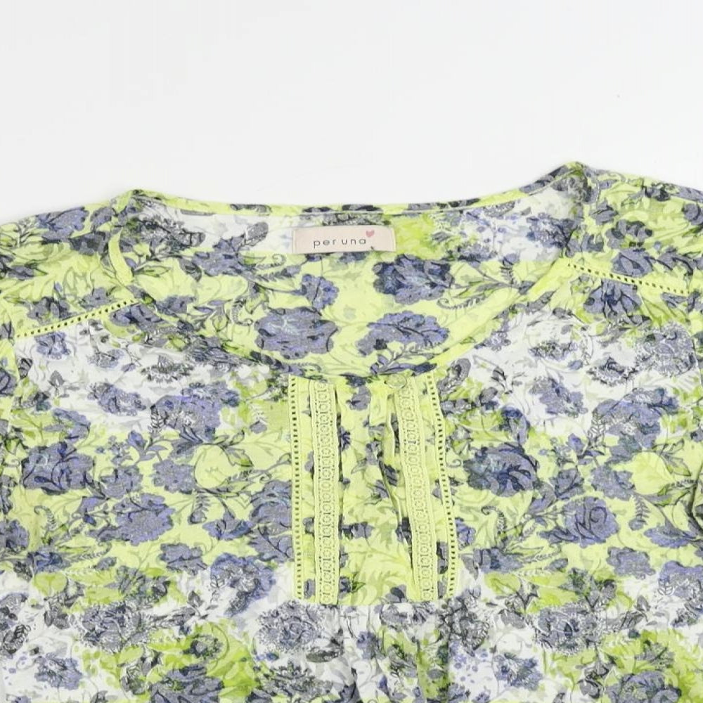 Per Una Womens Yellow Paisley Polyester Basic T-Shirt Size M Round Neck