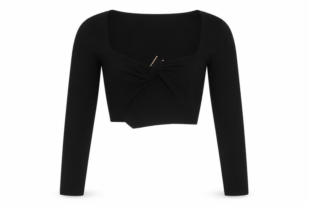 ASOS Womens Black Polyester Cropped Blouse Size 8 Scoop Neck