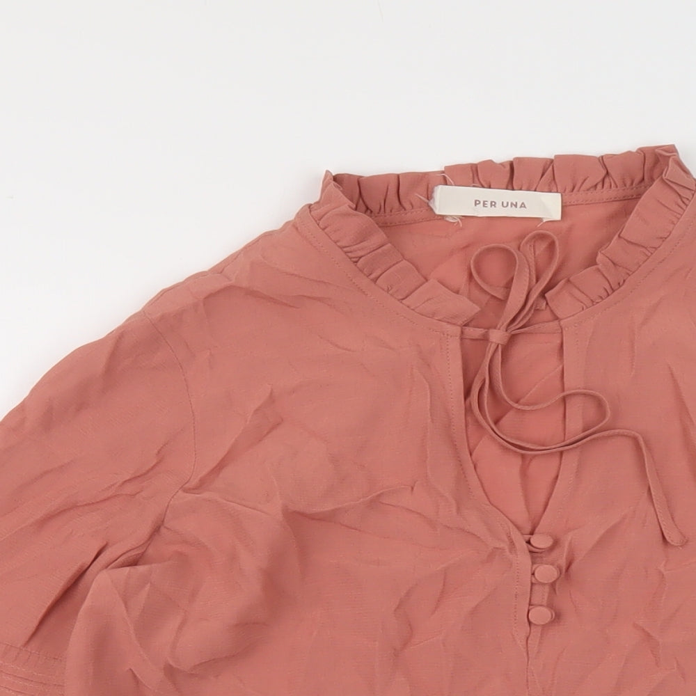 Per Una Womens Pink Viscose Basic Blouse Size 8 Mock Neck
