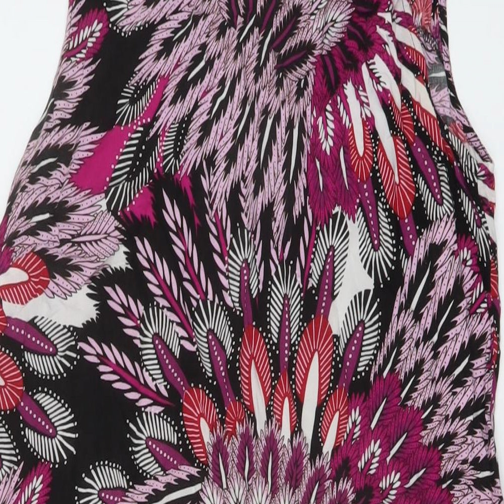 M&Co Womens Multicoloured Geometric Viscose Trapeze & Swing Size 12 Round Neck Pullover