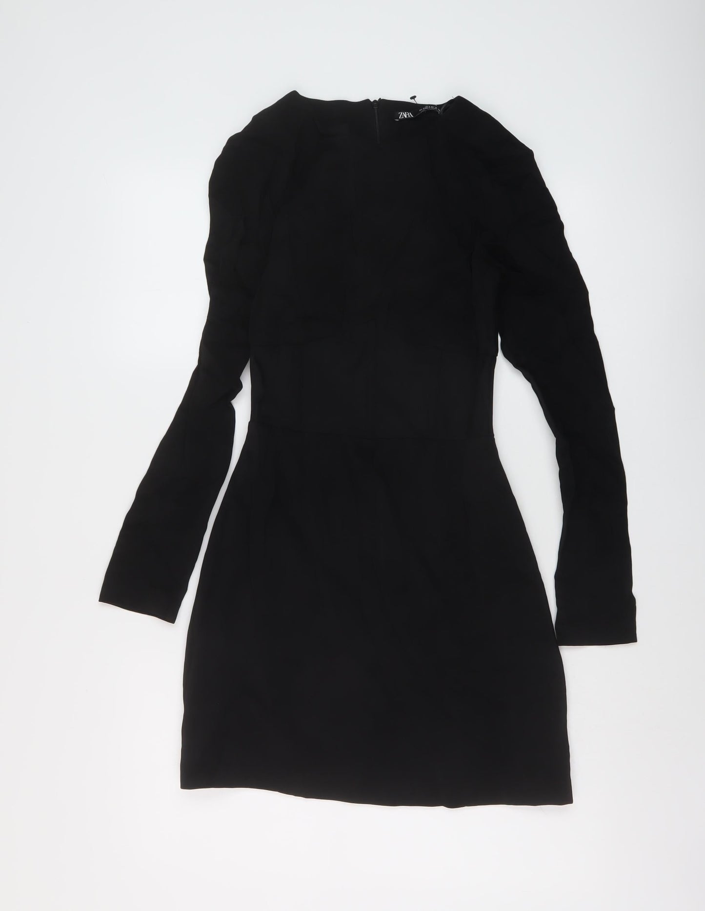 Zara Womens Black Viscose A-Line Size S Round Neck Zip