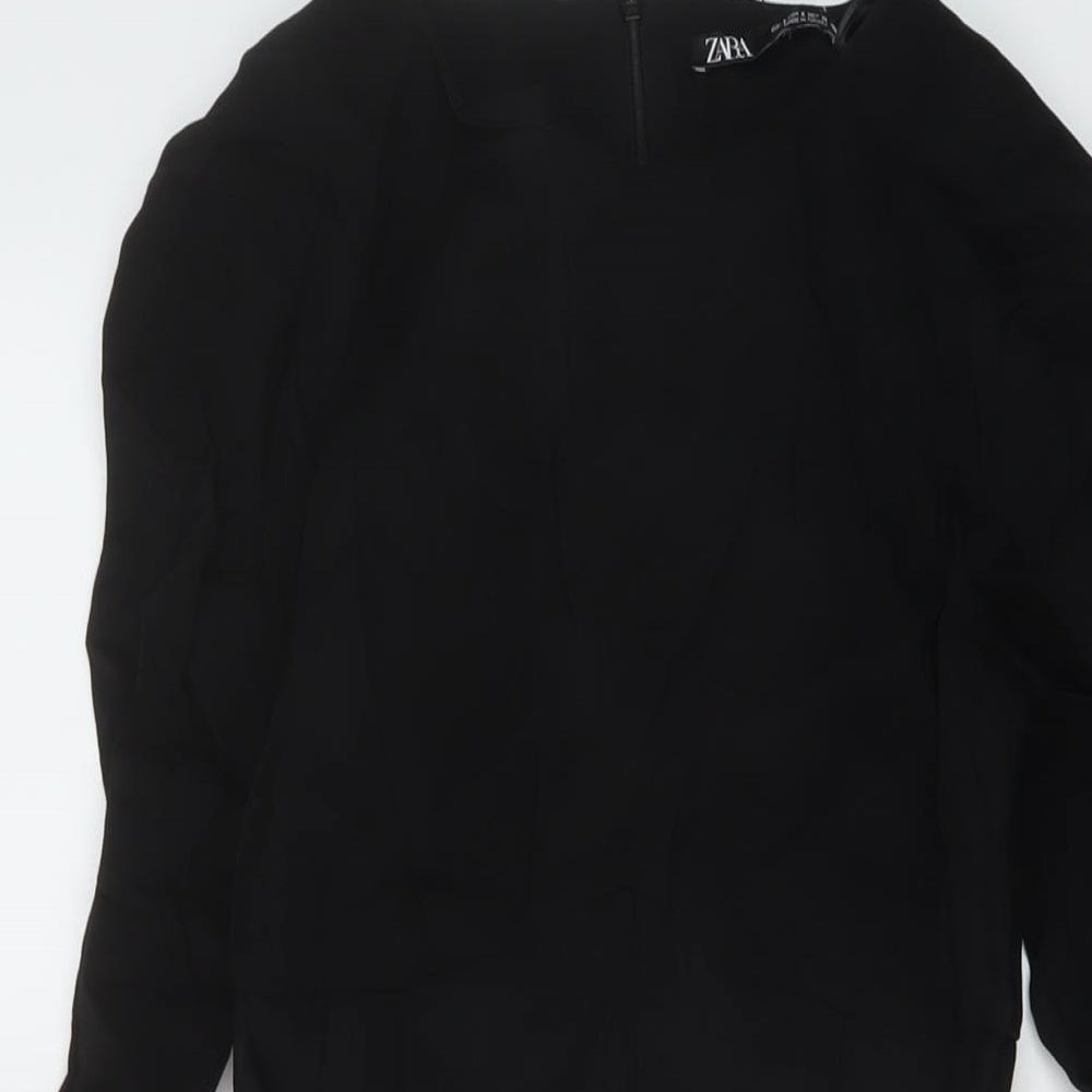 Zara Womens Black Viscose A-Line Size S Round Neck Zip