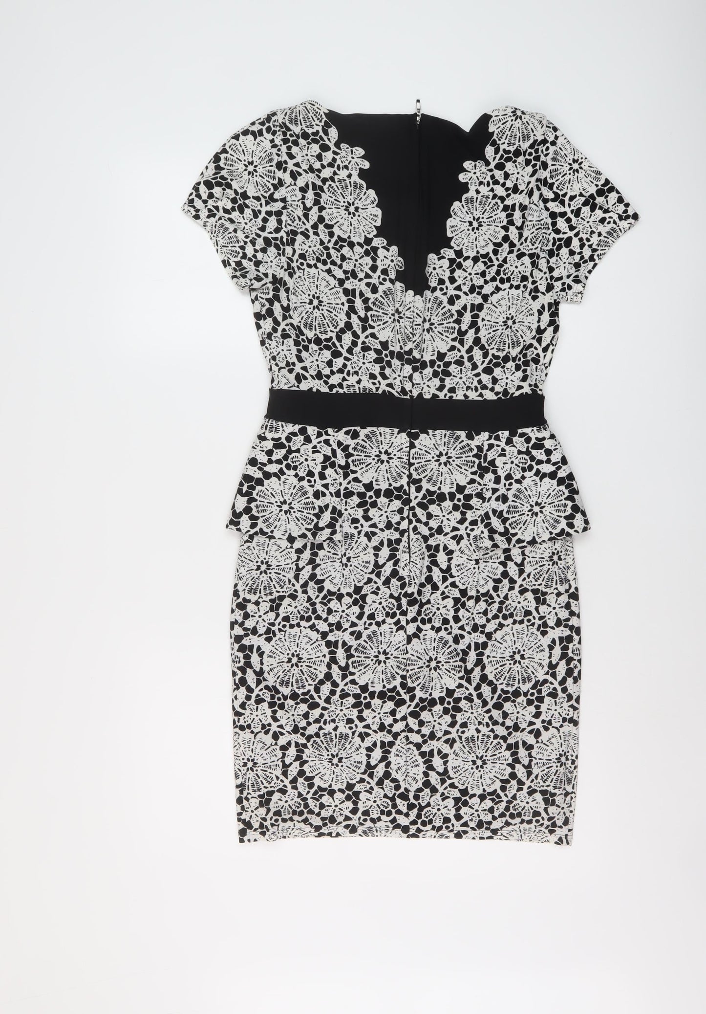 Marks and Spencer Womens Black Geometric Polyester Bodycon Size 8 Round Neck Zip