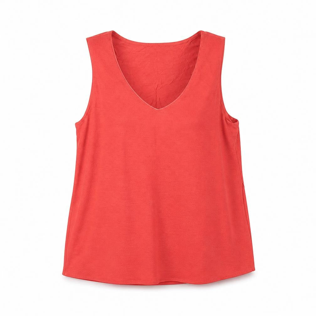 Mango Womens Orange Polyester Basic Tank Size S V-Neck