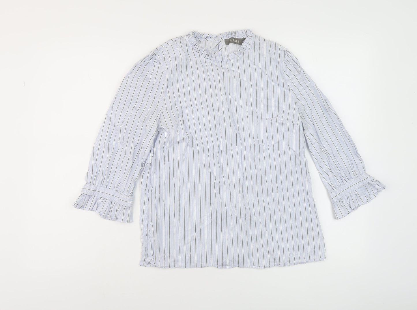 Oasis Womens Blue Striped Cotton Basic Blouse Size 10 Round Neck