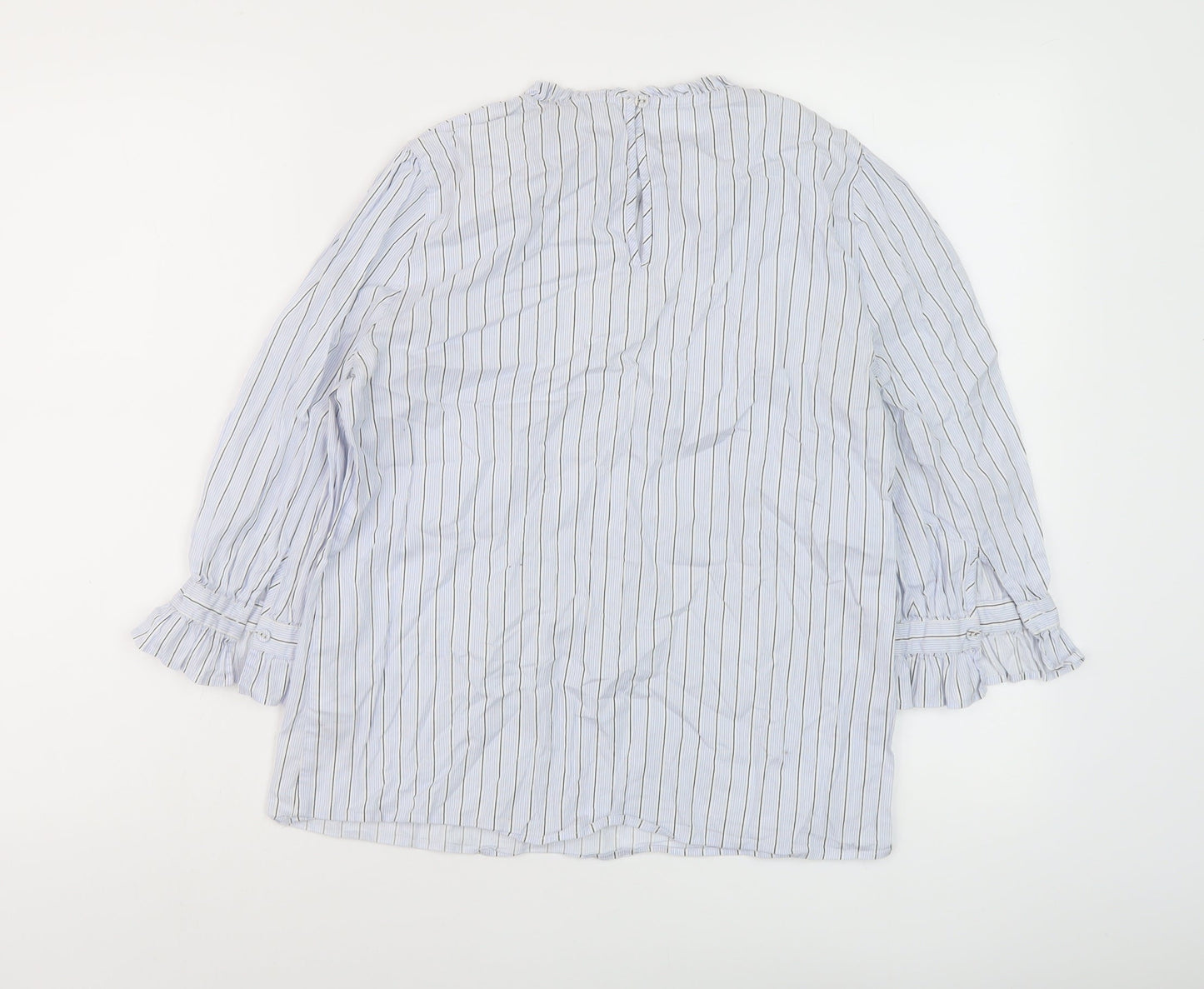 Oasis Womens Blue Striped Cotton Basic Blouse Size 10 Round Neck