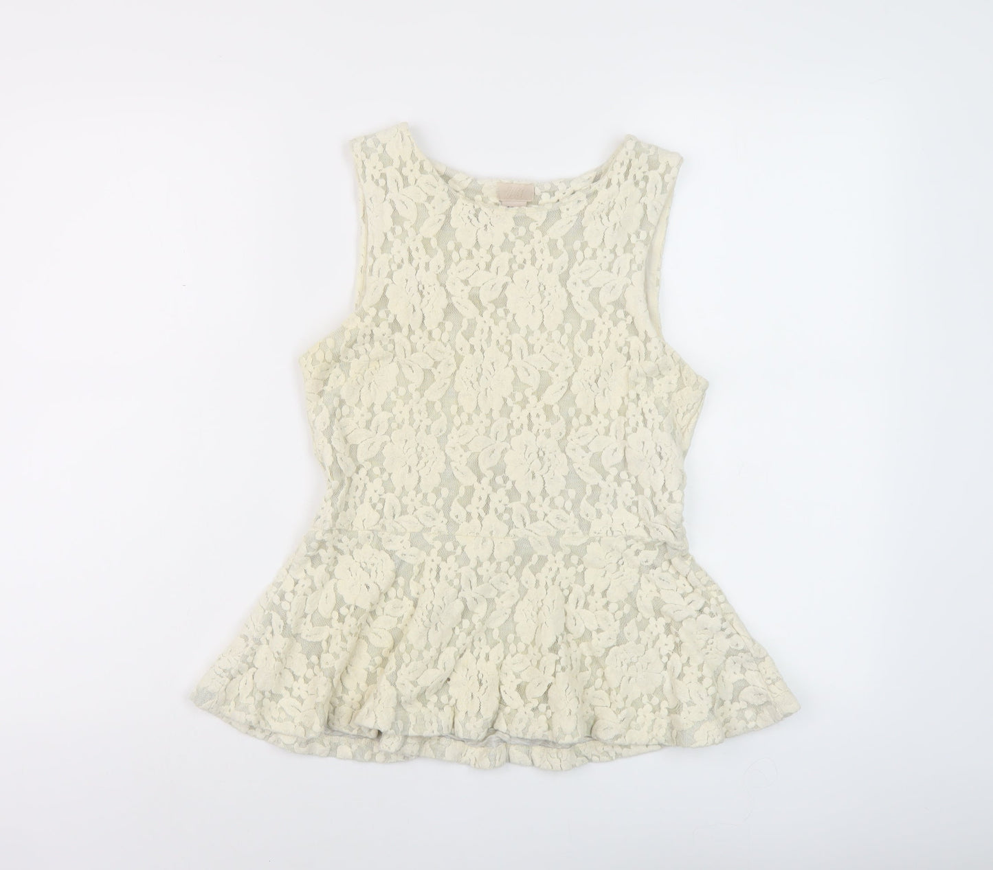 H&M Womens Ivory Cotton Basic Blouse Size 10 Round Neck