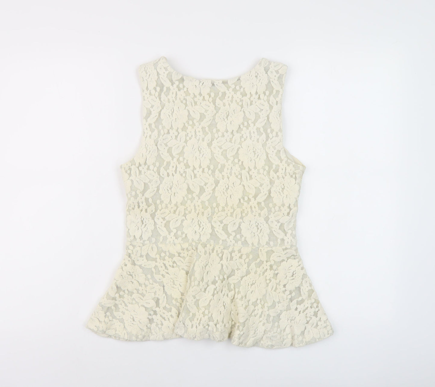 H&M Womens Ivory Cotton Basic Blouse Size 10 Round Neck