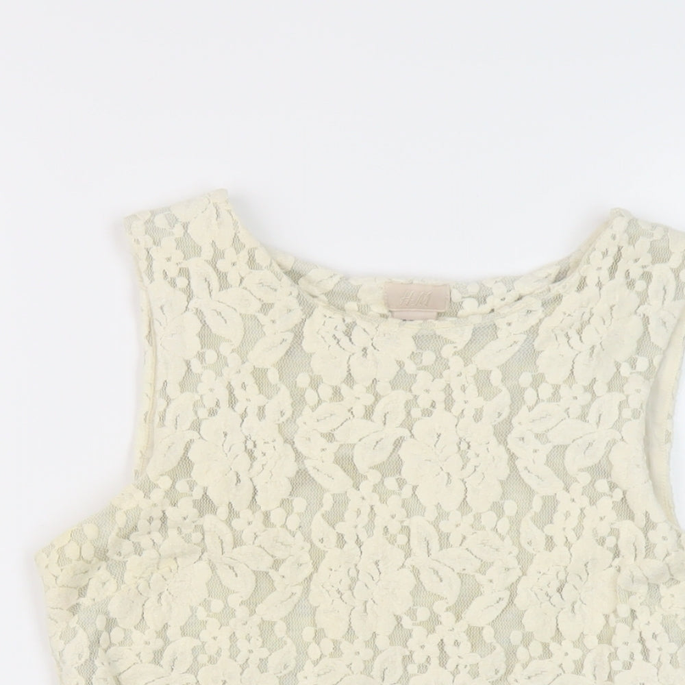 H&M Womens Ivory Cotton Basic Blouse Size 10 Round Neck