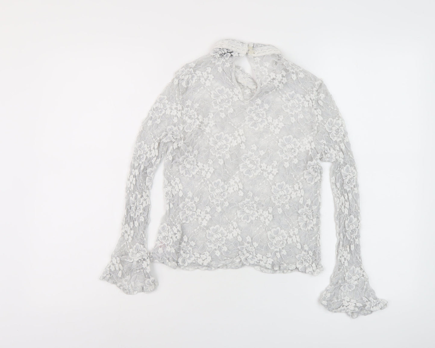 Topshop Womens Grey Viscose Basic Blouse Size 12 Mock Neck