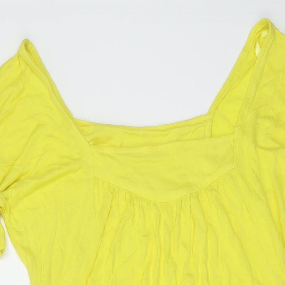 Monsoon Womens Yellow Viscose Basic T-Shirt Size 10 Square Neck