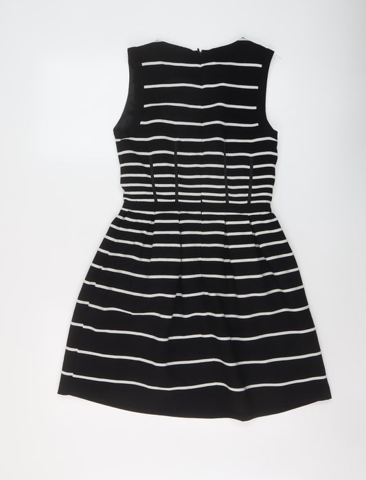 Oasis Womens Beige Striped Polyester A-Line Size 8 Round Neck Zip
