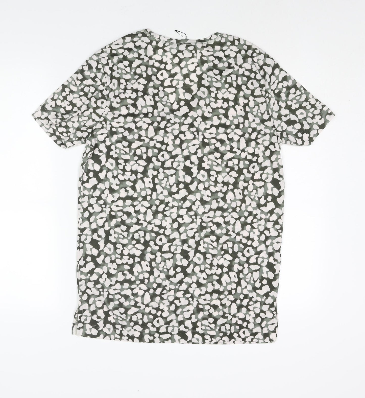 Marks and Spencer Womens Green Animal Print Polyester Basic T-Shirt Size 8 V-Neck - Leopard Print