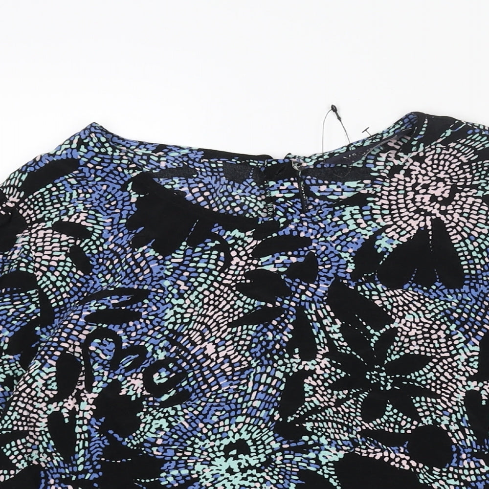Marks and Spencer Womens Black Geometric Viscose Basic Blouse Size 8 Round Neck