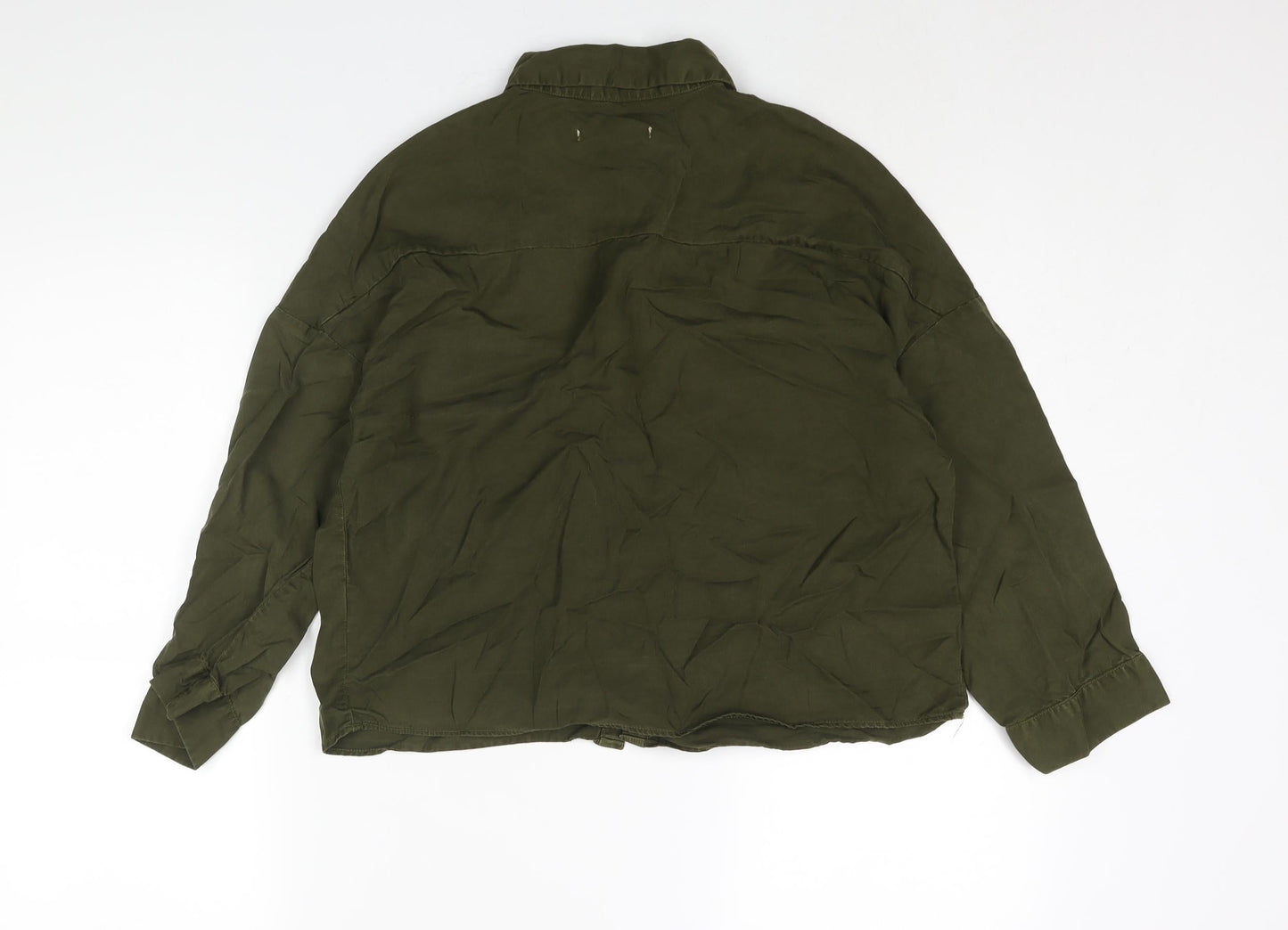 Pull&Bear Womens Green Lyocell Basic Button-Up Size S Collared