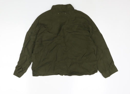 Pull&Bear Womens Green Lyocell Basic Button-Up Size S Collared